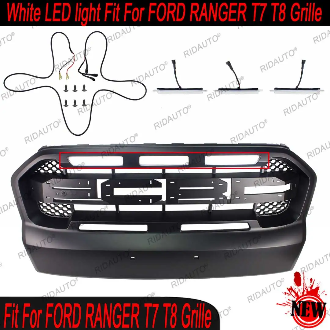 3PCS LED Light Bar Kit For HMT Aftermarket Raptor Grille Fit For 2015-2021 FORD RANGER T7 T8 Amber Yellow White Color