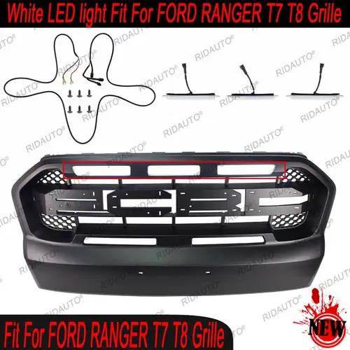 Imagen 2 del producto Kit de barra de luz LED para parrilla Raptor del mercado de accesorios HMT, compatible con FORD RANGER T7 T8 2015-2021, Color ámbar, amarillo y blanco, 3 uds.