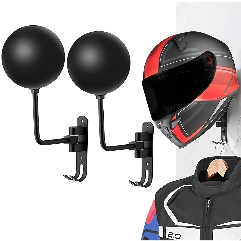 

1 Piece Wall-Mounted Motorcycle Helmet Holder Made of Stainless Steel, Suitable for Various Helmet Types, No-Drill Installation, Display Rack, Hat Storage Rack with 2 Hooks, Motorcycle Accessories, Can Rotate 180 Degrees