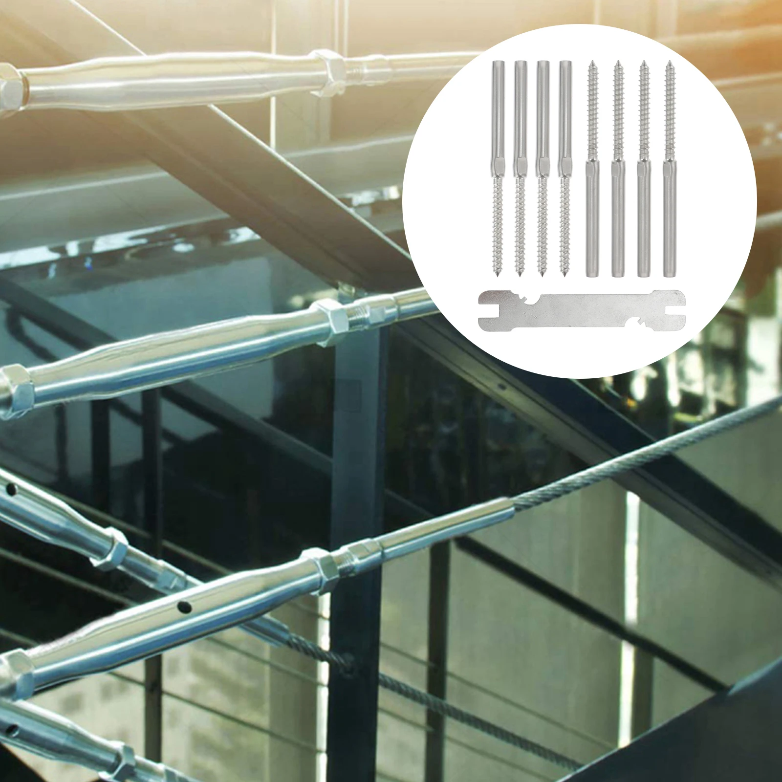 

8pcs Wire Rope Connectors Steel Cable Kit Silver Stair Deck Railing Lag Screws 3 16 Stainless Anti Rust Outdoor Indoor