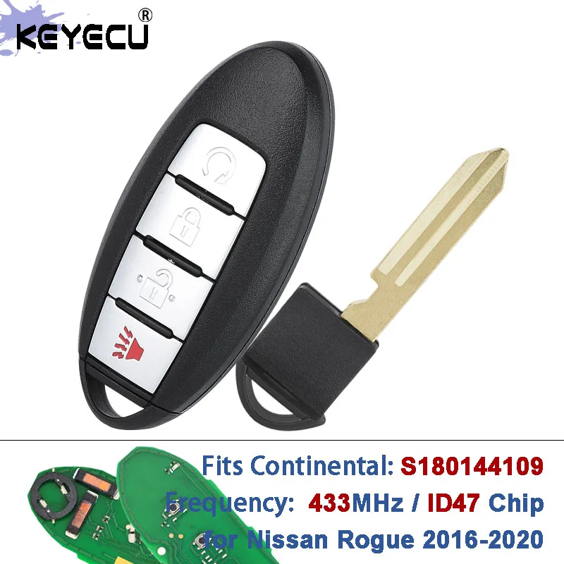 

KEYECU P/N: S180144109, KR5S180144106, 285E3-6FL2A, 285E3-6FL2B 434 МГц 4A Chip Smart Remote Key Fob для Nissan Rogue 2016-2020