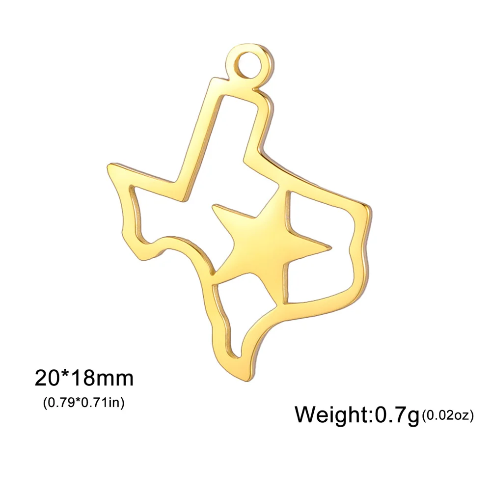 My Shape Star TEXAS Map Pendant Stainless Steel Map Charms for Necklace Bracelets DIY Jewelry Making Accessories Wholesale 10pcs