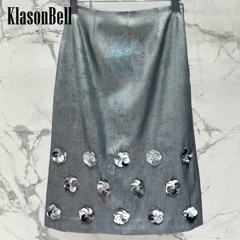 

8.5 KlasonBell Women's Fashion All-matches Beading Flower Gilding Long Skirt Sequins Pearl A-Line Mini Skirt