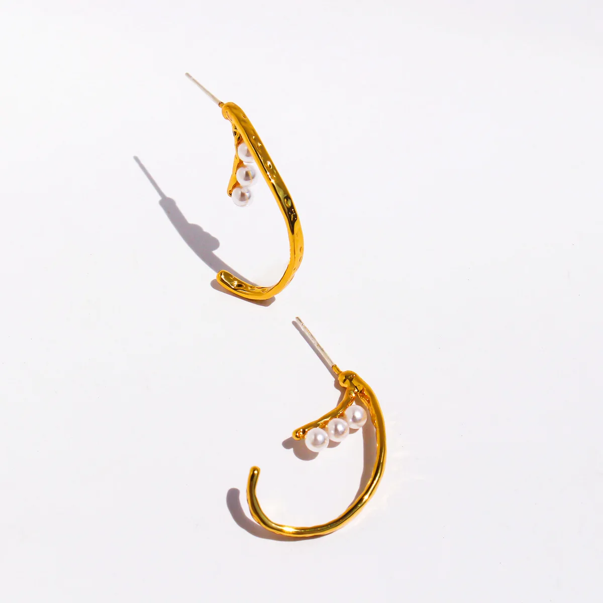 Designer Twisted Striped Earrings with Imitation Pearl Inlay Brass Gold Plated 925 Silver Post