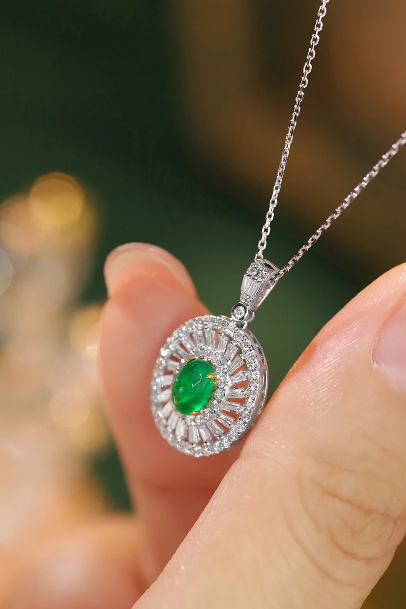 KUGG 100% 18K White Gold Necklace Luxury Diamond Jewelry Natural Emerald Necklace for Women Classic Design High Wedding Jewelry