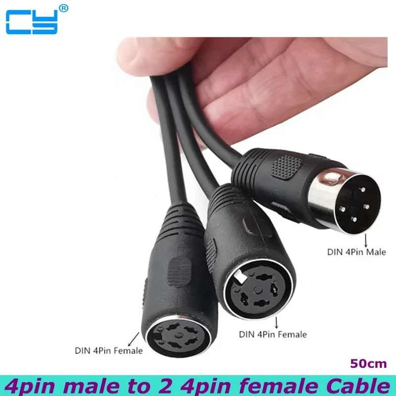 0.5m DIN 4-pin Male to Dual 4-pin Female Audio and Video Cable S-terminal Midi 4-pin for Keyboards and Medical Equipment