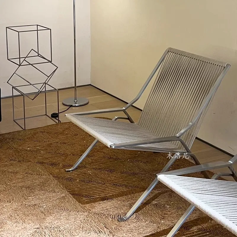 Minimalist leisure chair woven flag rope chair stainless steel Bauhaus recliner single sofa chair