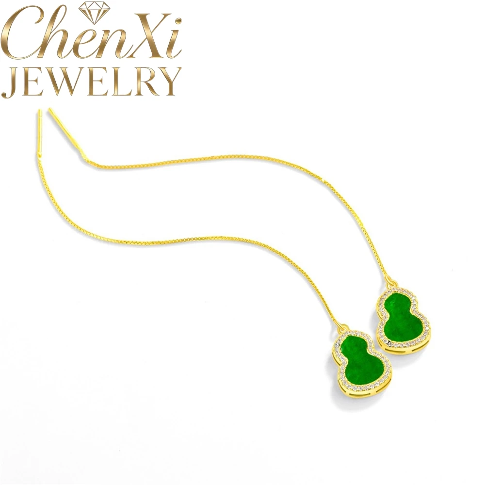 Highend Natural A-Grade Ice-Grade Jadeite Gourd Earrings Made Of Jade Fashionable S925 Quality Popular Fine Jewelry Gift Charms