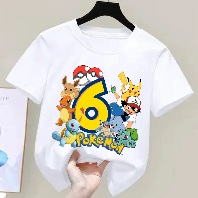 Pokemons Pikachu Kids T Shirts Birthday Number 1-9 Printed T Shirt Boys Girls Summer Casual Short Sleeves Tops Children Clothing - view 3