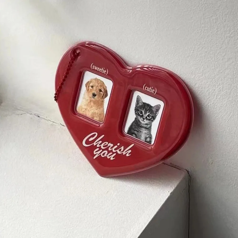 Cute PVC Photo Card Holder Love Heart Shape Korean Style Pendant Card Holder Idol Photo Frame