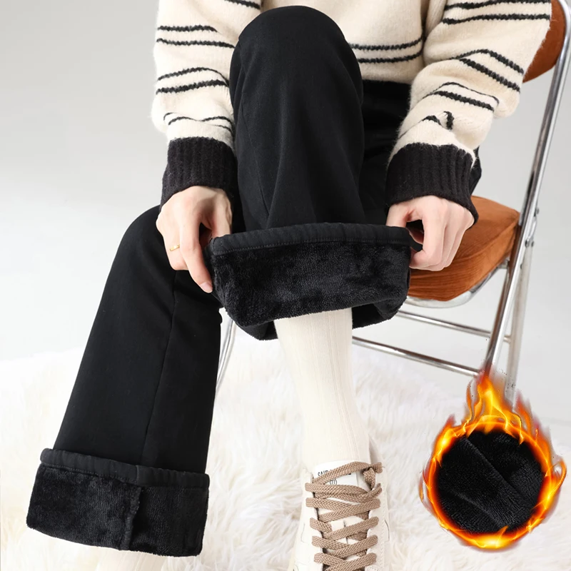 الشتاء المرأة الدافئة الصوف الجينز خمر سليم مضيئة السراويل مرونة الأزياء الكورية الإناث أفخم المخملية الحرارية سراويل جينز #4