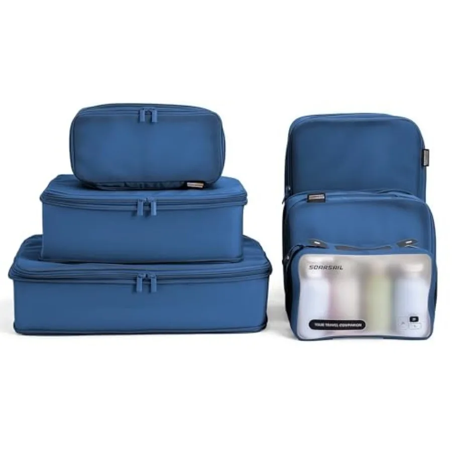 

6 Set Compression Packing Cubes for 714 Day Travel Durable Nylon Ox Luggage Organizers with IP6X Waterproof Toiletry Bag Expand