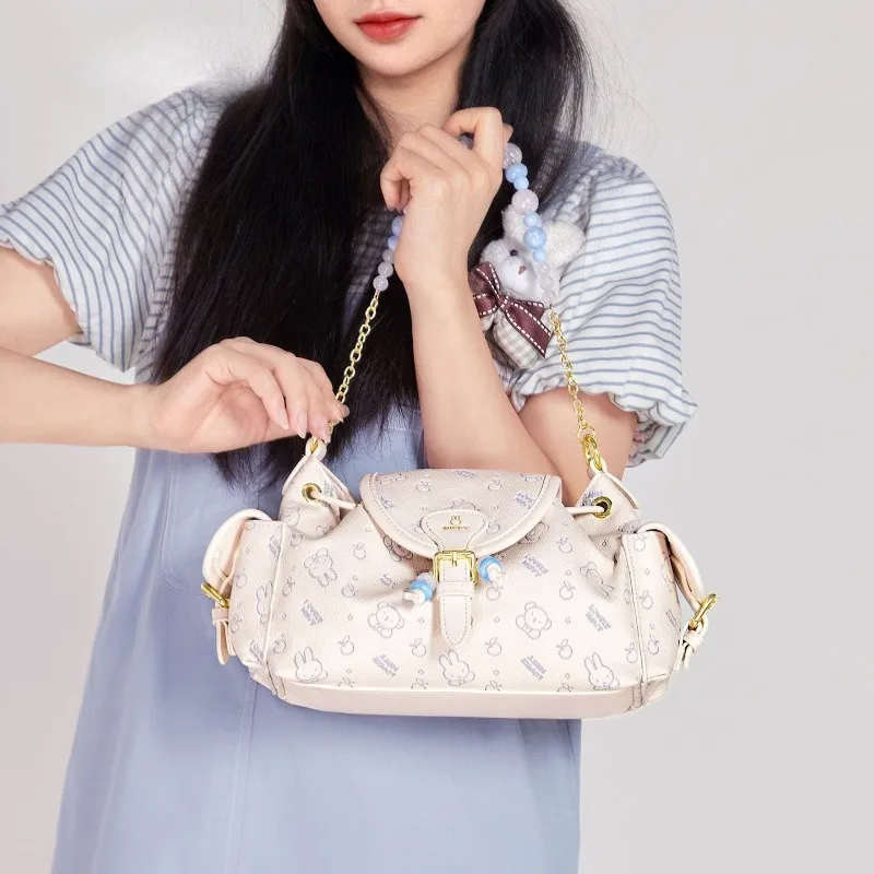 

Miffy New Crossbody Bag Advanced Beaded Design Portable Shoulder Bag Large Capacity Casual Commuting Bag Christmas Gift