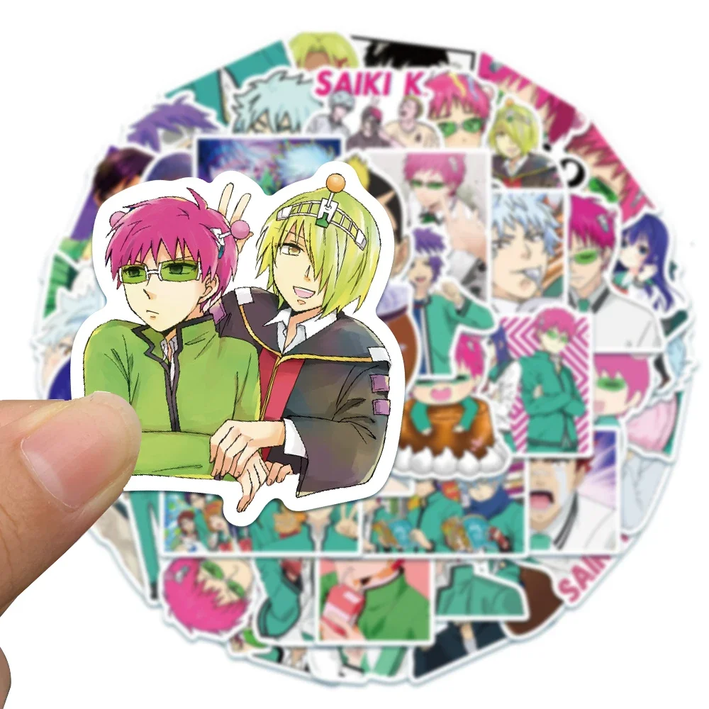 50Pcs Anime The Disastrous Life of Saiki K Stickers Decals Saiki Kusuo Sticker For Laptop Skateboard Motorcycle Kids Toys