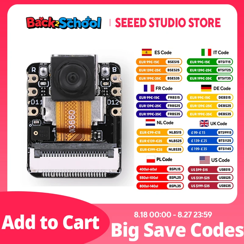 

ESP32 S3 Sense ESP32 cam Super Mini Development Board 2.4GHz Wi-Fi, BLE 5.0, OV2640 Camera Sensor, Digital Microphone 8MB