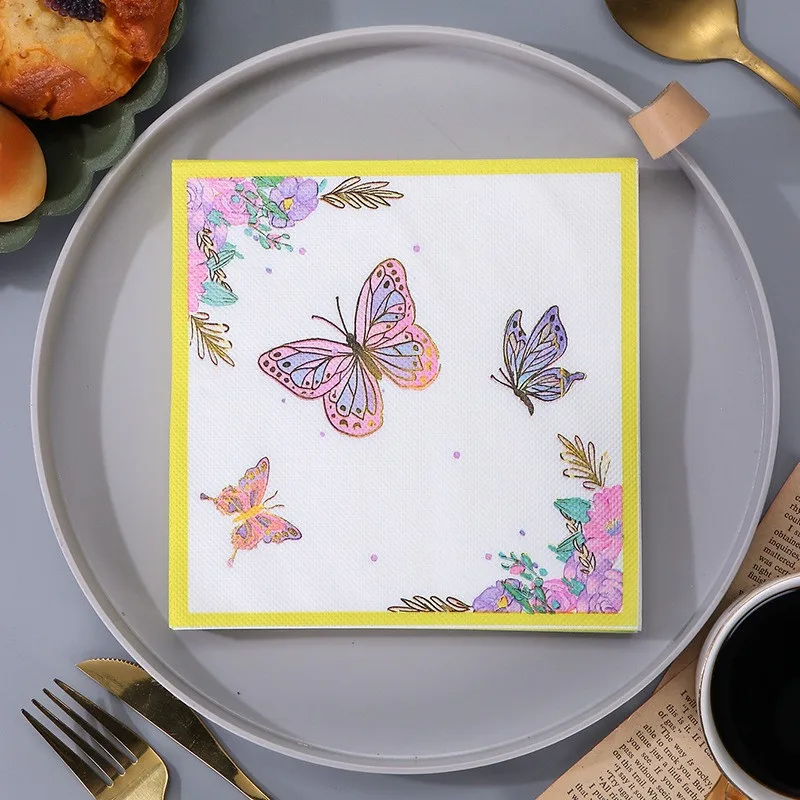 20Pcs/Pack 33x33cm Colorful Butterfly Flower Printed Tissues Table Dinner Napkins Paper Disposable Party Decoration Supplies