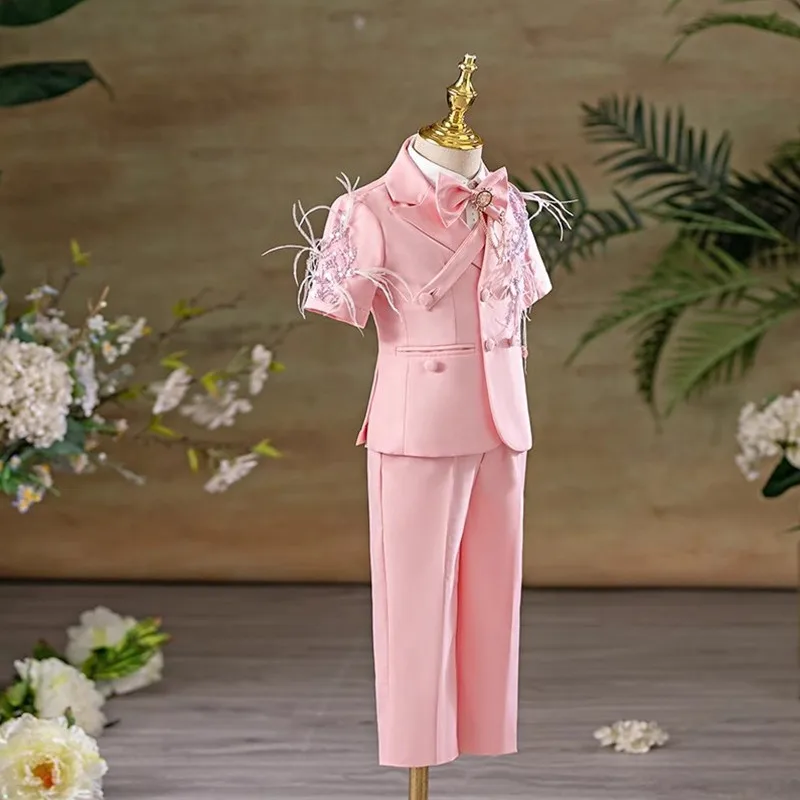 5PCS Baby Jungen Anzug kinder Host Klavier Leistung Blazer Sets Für Hochzeiten Laufsteg Sommer A4565 – Detail 3