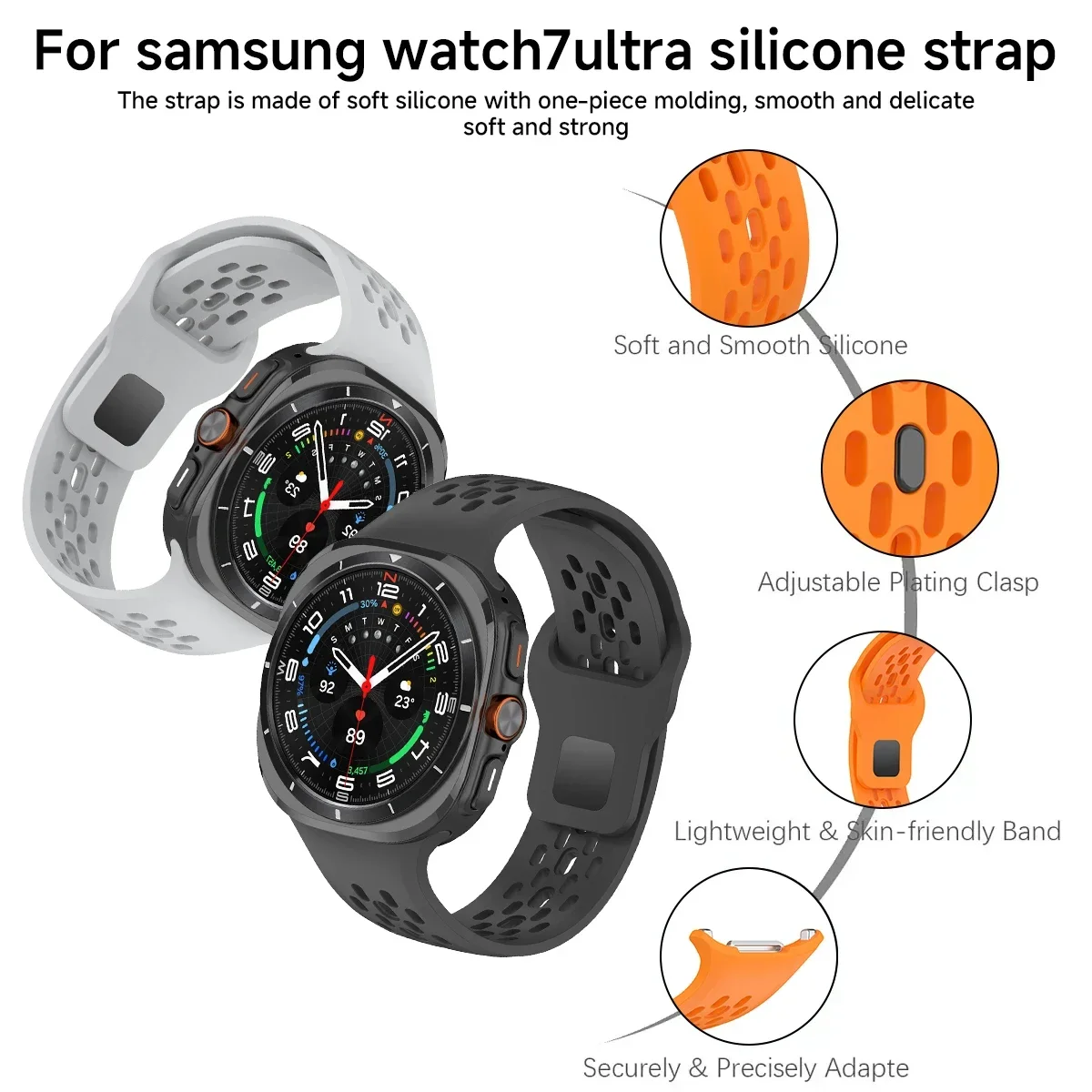 Miękki silikonowy pasek do zegarka Samsung Galaxy Watch Ultra 47 mm Bransoletka sportowa bez przerw Pasek do zegarka Galaxy Watch Ultra Akcesoria do paska do zegarka