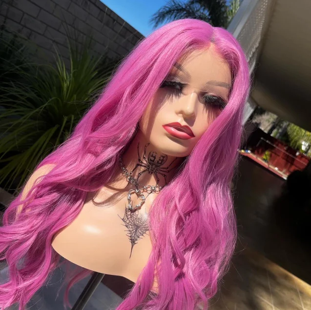 Peruca rosa 13x4 hd peruca de renda onda do corpo peruca frontal do laço resistente ao calor sintético onda de água perucas dianteiras do laço uso diário cosplay