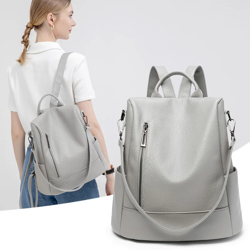 Women's Faux Leather Backpack, Convertible Shoulder Bag, Anti-Theft Casual Daypack for Work & Travel