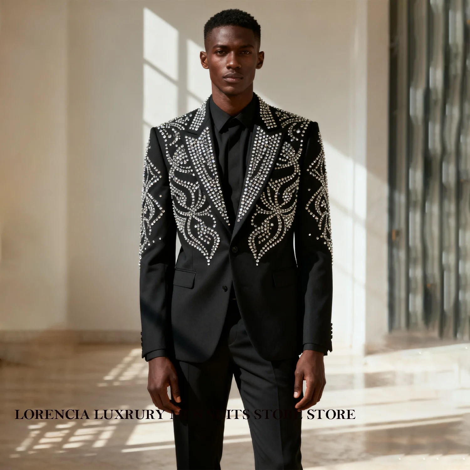 African Customized Diamond Design Handsome Men Suits Fashion Wedding Tuxedos Slim Ropa hombre 3 Pieces Sets Groom Male Blazers