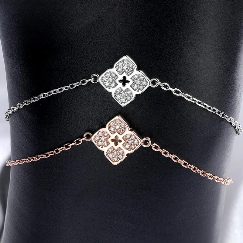 

1mm Moissanite Bracelets For Women Flowers Bracelet 14-20cm Size Adjustable Chain Classic 925 Sterling Silver Jewelry Plated 18K