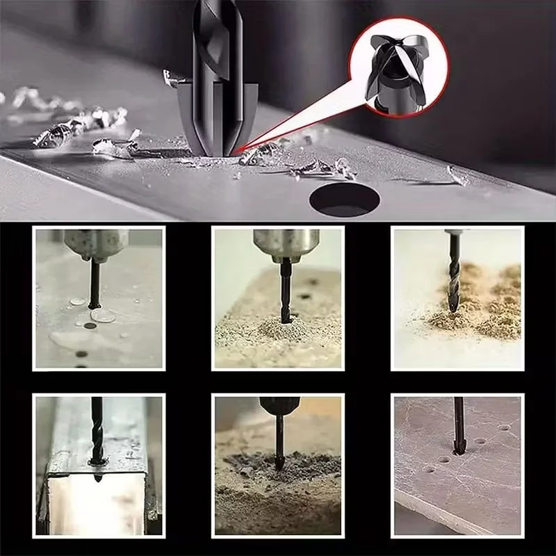 4PCS high-Hardness Skew Head Eccentric Drill Bits For Tiles/ Glass/Metal/Wood Drilling Tools 6-12mm Drill Bits Set