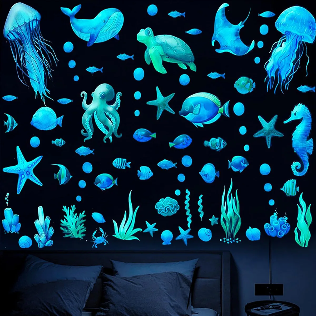 

Luminous underwater world Marine fish jellyfish Fluorescent removable Wall Sticker Art Vinyl Decal Mural Decor