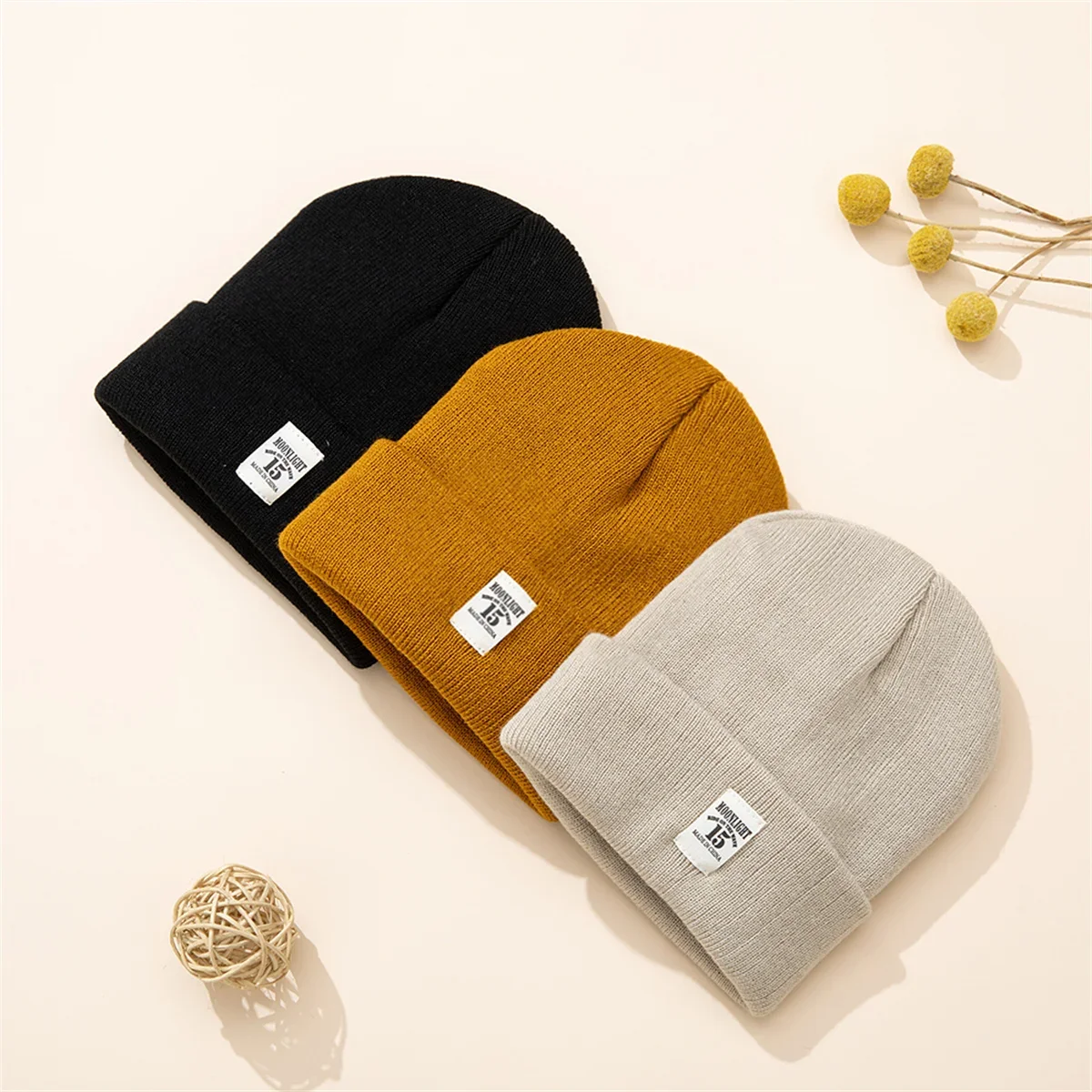1pc Autumn/Winter Solid Color Children's Knitted Hat Baby Warm Cowl Cute Letter Label Hat Boys Girls skullcap - a Gift for Kids