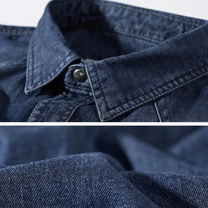 

New Fashion Men Long Sleeved Heavy Duty Denim Shirts High Quality Male Cotton Spring Autumn Loose Casual Blue Jeans Shirts 4XL