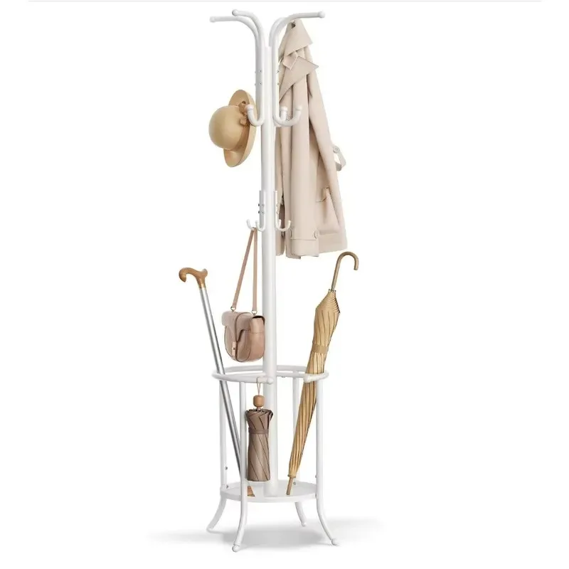 Metal Coat Rack with Umbrella Stand Free Standing Hallway Entrance Organizer for Home Office