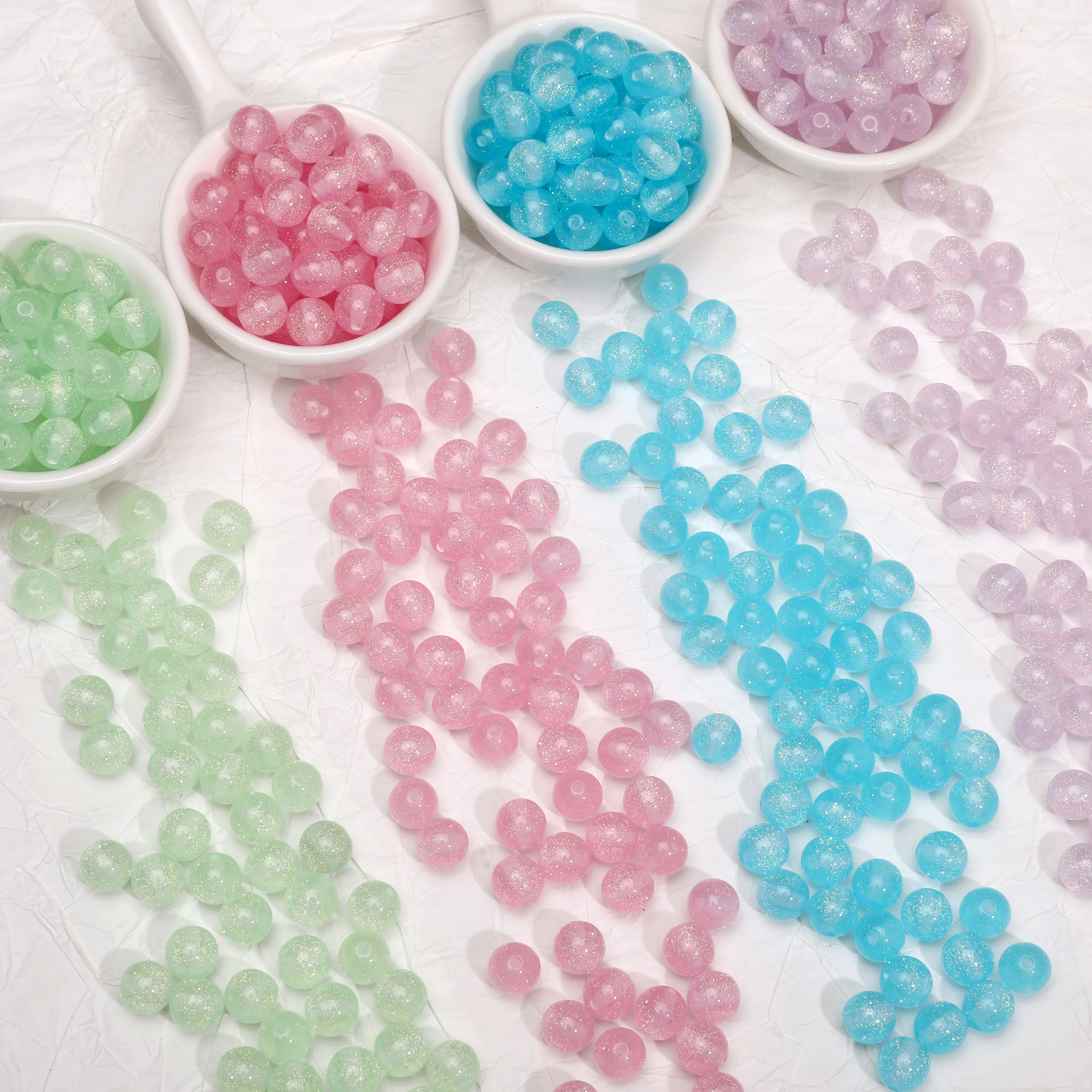 

10Pcs Colorful Bling Bling Resin Beads 8mm 10mm Round Loose Spacer Beads For Jewelry Making DIY Bracelet Phone Chain Accessories