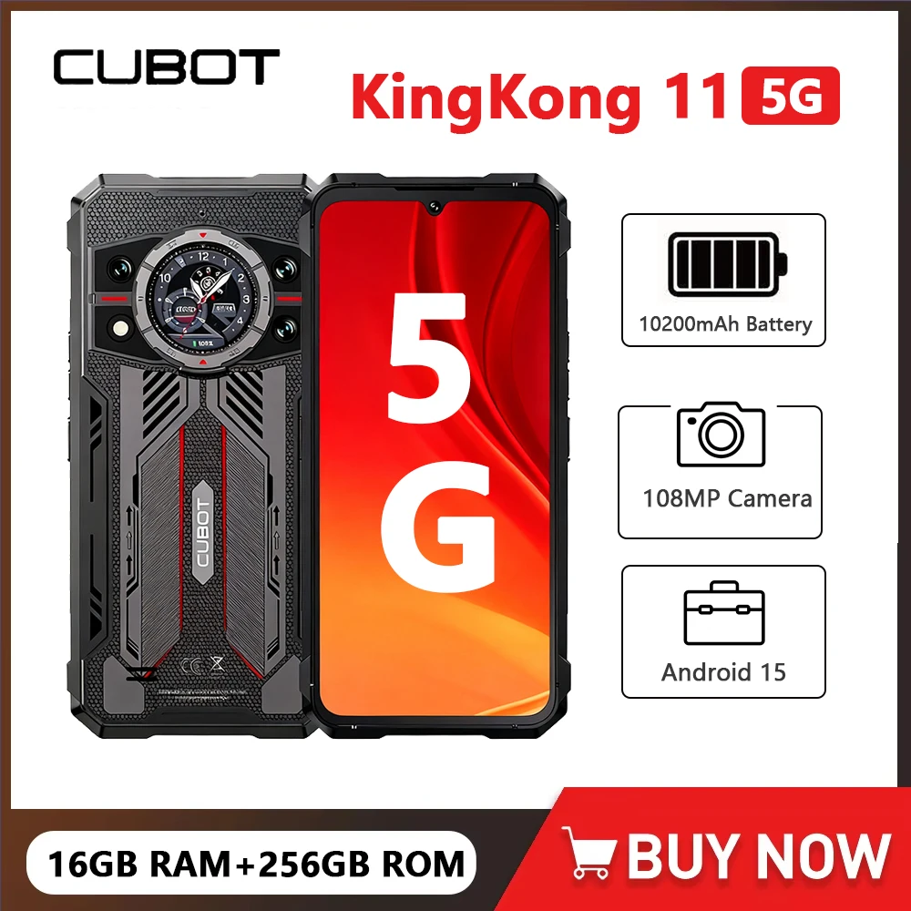 Прочный телефон Cubot Kingkong 11, размер 7025, 5G, 10200 мАч, 16 ГБ + 256 ГБ, мобильный телефон, 1,45 дюйма, задний дисплей, 108 МП, 33 Вт, мобильный телефон NFC