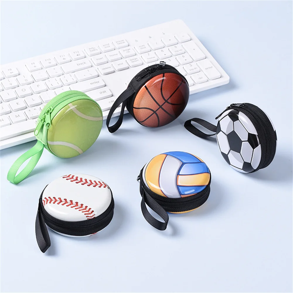 Monederos de monedas de bola linda, caja de almacenamiento de Metal para auriculares con llave de cambio de baloncesto, caja de regalo con cremallera, Mini billeteras para niños y niñas