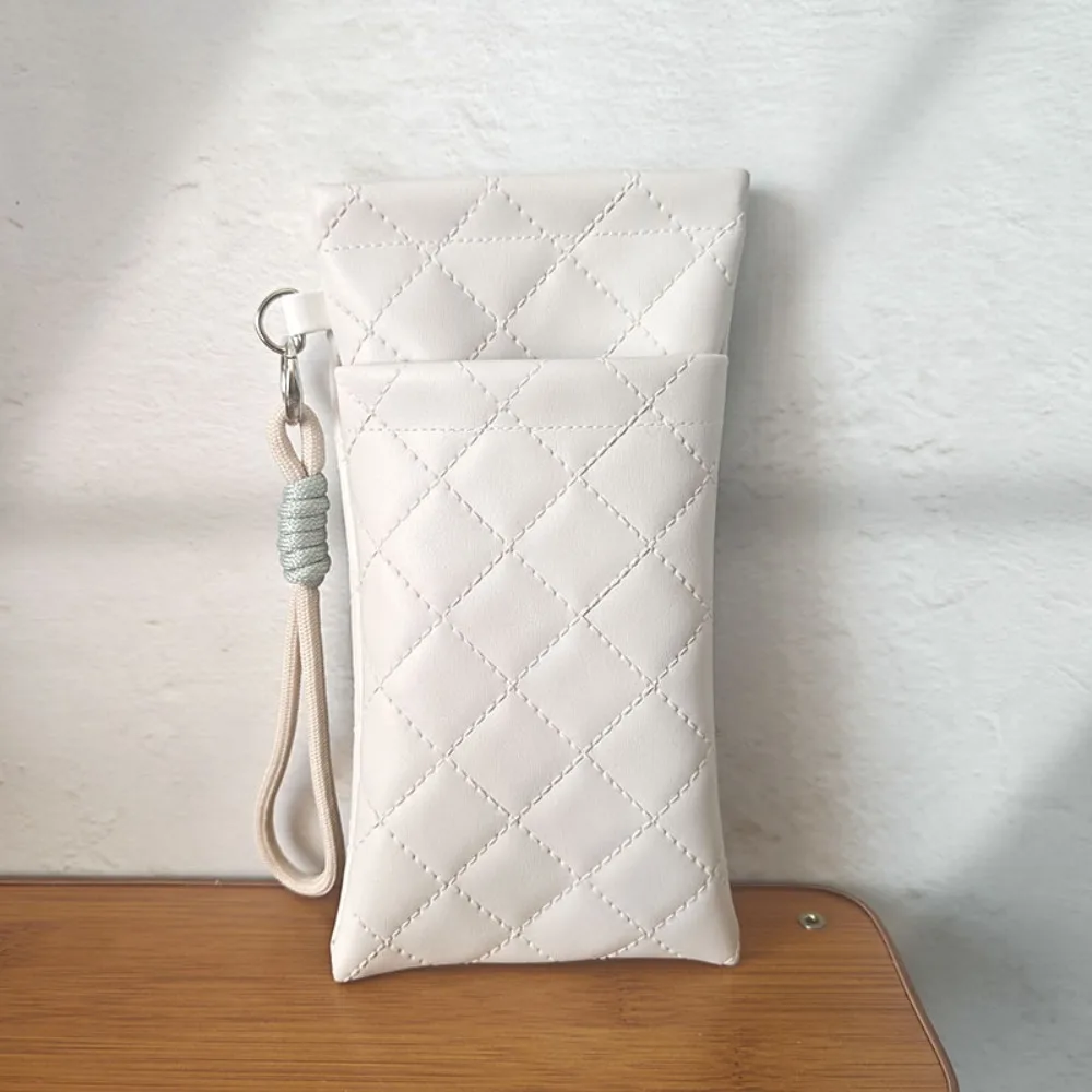 Double-layer Sunglasses Storage Bag Grid Pattern Waterproof Sunglasses Case PU Leather Coins Lipsticks Pouch Eyewear Accessories