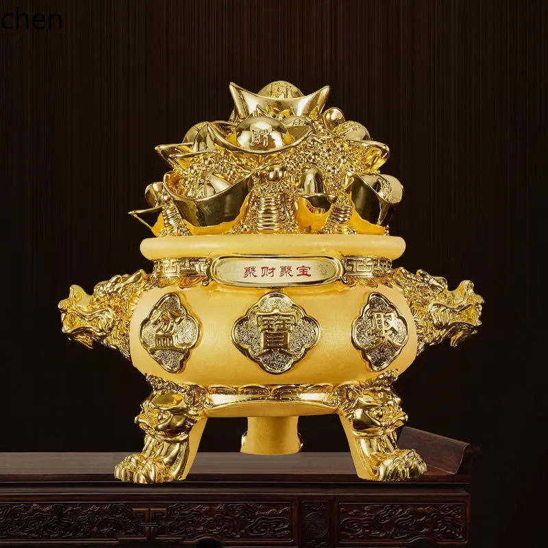 Gold-Plated Treasure Bowl Ornament High-End Opening Prosperity Housewarming Gift Craft Decoration Supplies
