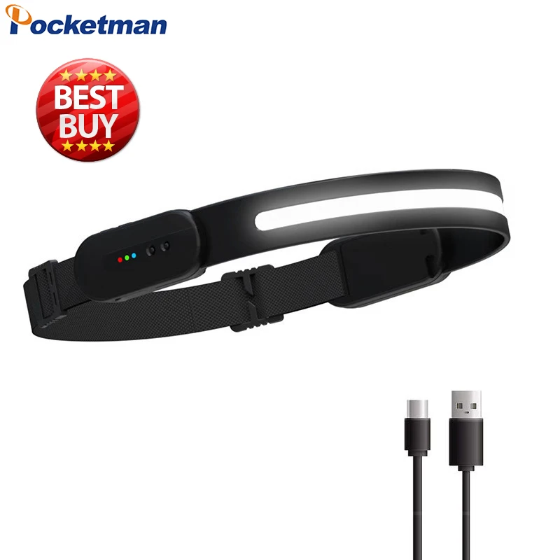Super Bright COB Headlamp with Motion Sensor USB Rechargeable Head Light Waterproof Hands-Free Headlight for Camping Running