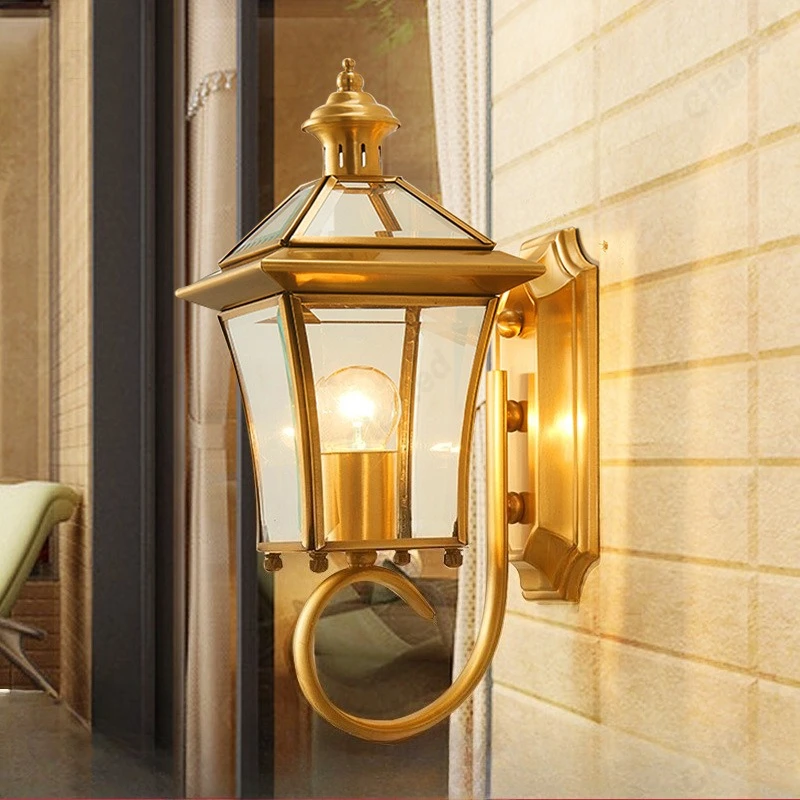 

European Modern Minimalist LED Copper Wall Lamp Outdoor Corridor Courtyard Balcony Waterproof Wall Lamp