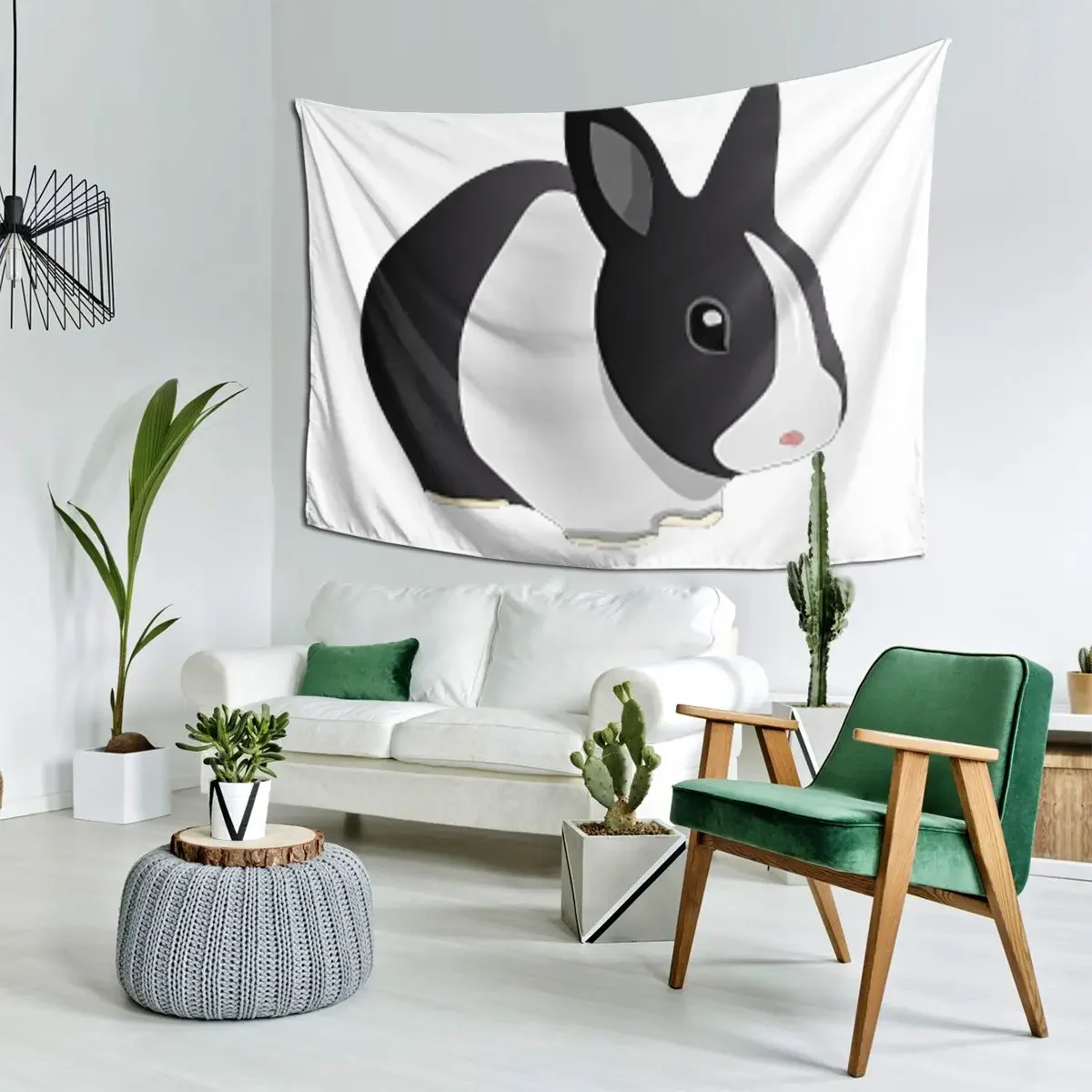 Dutch Black And White Rabbit Tapestry Hippie Wall Hanging Aesthetic Home Decoration Tapestries for Living Room Bedroom Dorm Room