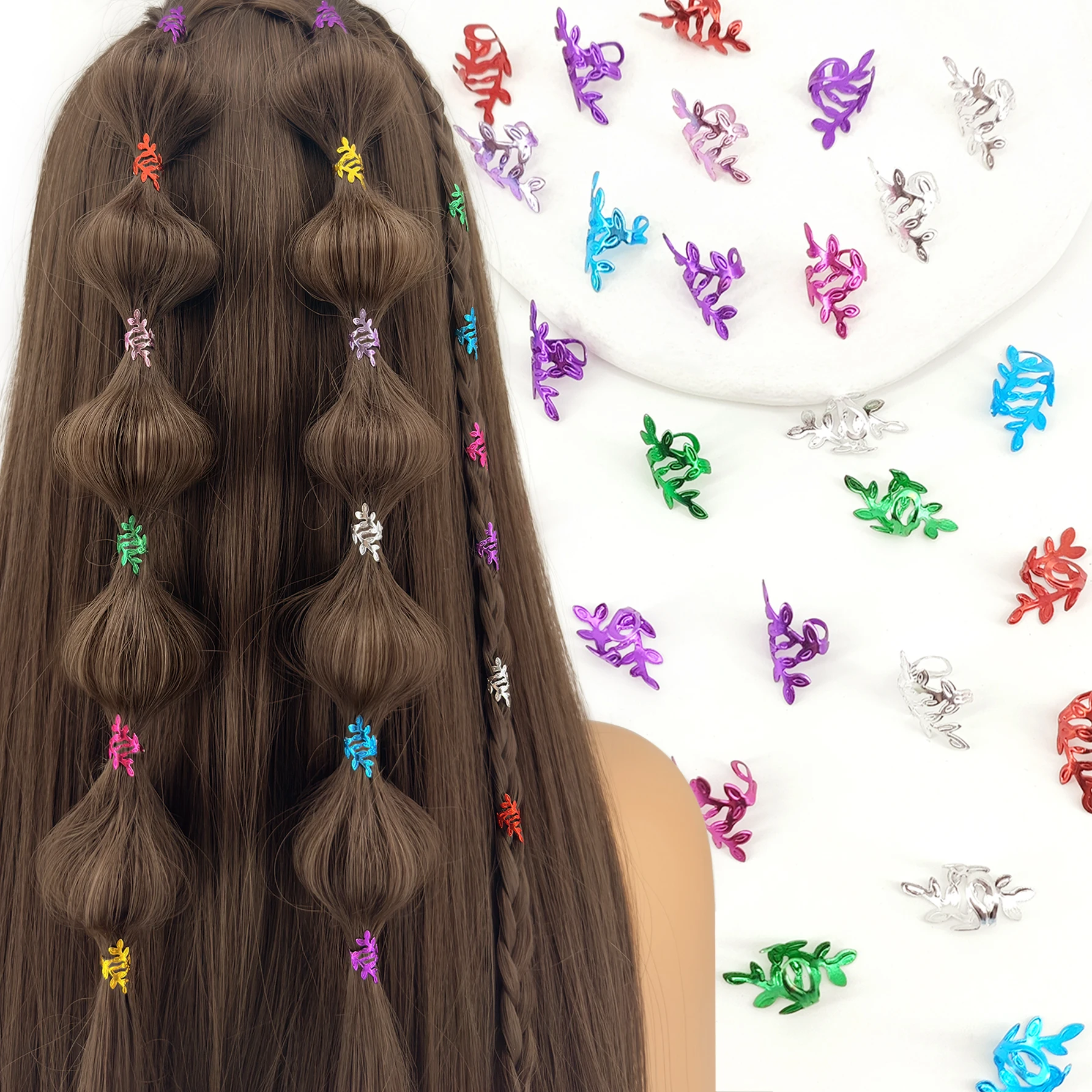 40 pçs em forma de folha de videira liga tranças de cabelo anéis para dreadlock feminino meninas acessórios para o cabelo loc jóias de cabelo para tranças