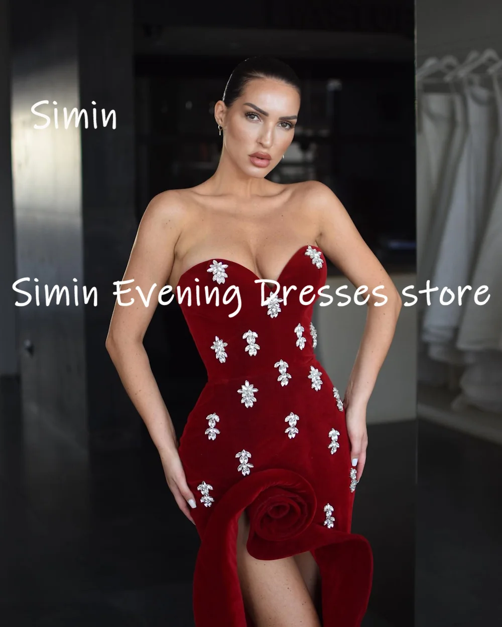 Simin Satin Mermaid Applique senza spalline popolare Ruffle abito da ballo formale lunghezza del pavimento abiti da sera eleganti per le donne 2023