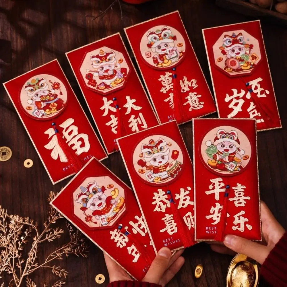 2 pcs 3D 2025 New Year Red Envelope Blessing Best Wishes Snake Year Money Envelope Spring Festival HongBao Lucky Money Pockets