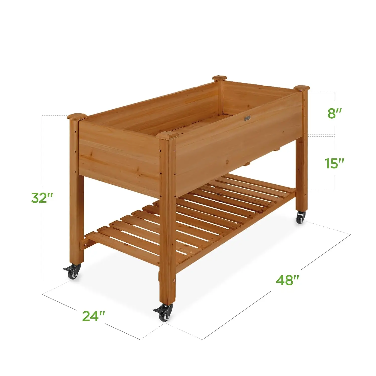 Raised Garden Bed 48x24x32-inch Mobile Elevated Wood Planter w/Lockable Wheels, Storage Shelf, Protective Liner -, Customized