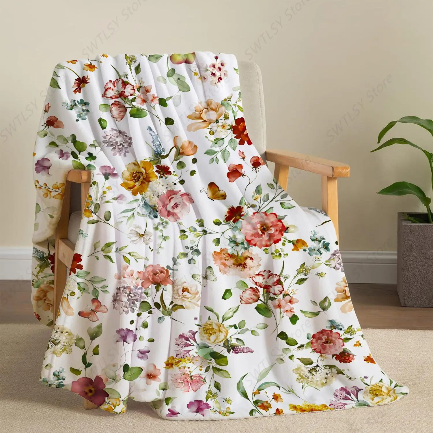 

Watercolor Flowers Throw Blanket Botanical Floral Throw Blanket Ultra Soft Flannel Fleece Bed Blanket Cozy Fuzzy Plush Couch