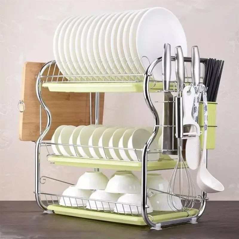 

3 Tier Dish Drainer Stainless Steel Drying Rack Bowl Pot Draining Storage Stand Bowl Dryer Tray Holder Kitchen Organizer Shelf