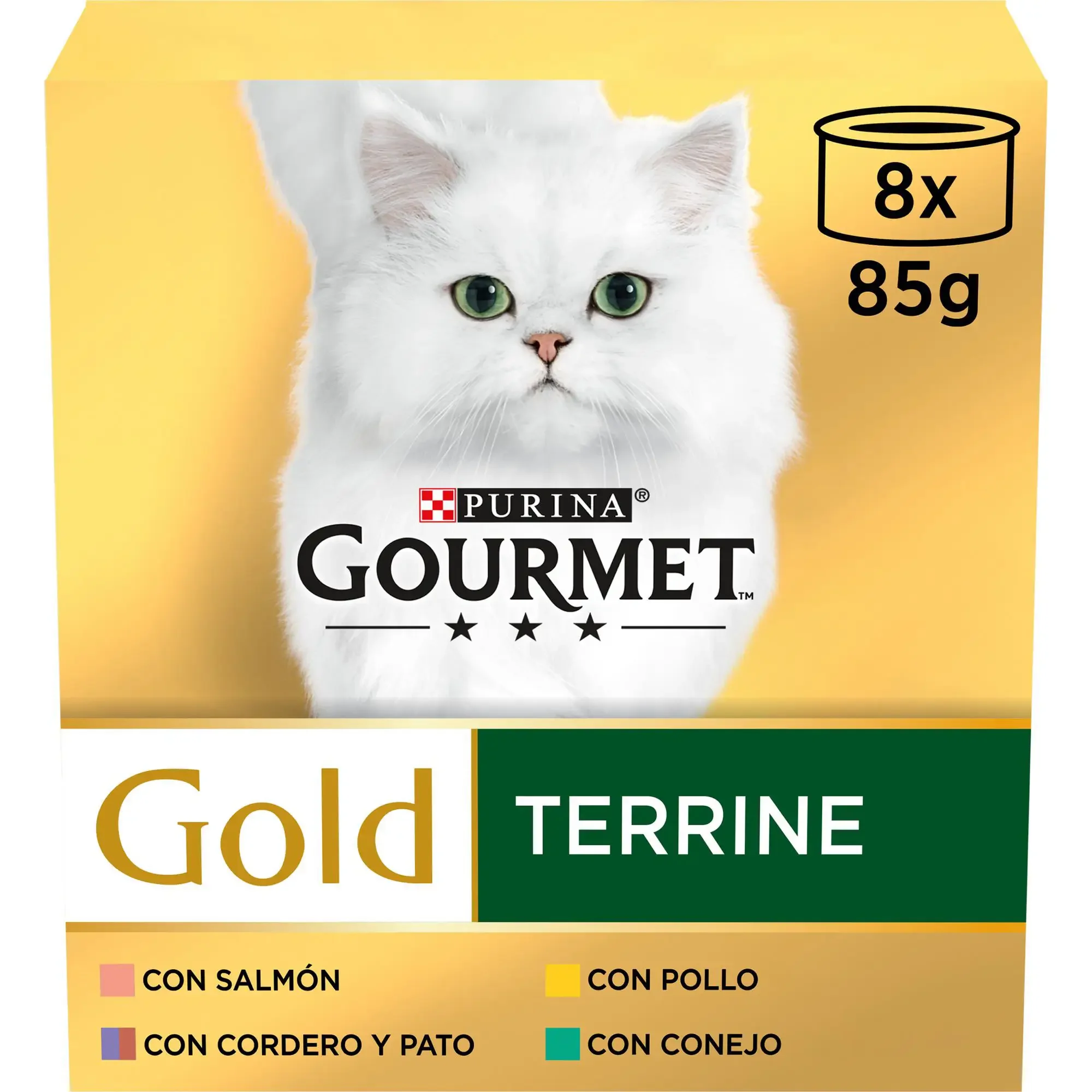 Gourmet Comida Húmeda en Multipack Gold de Salmón, Pollo, Conejo, Pato y Cordero para Gatos - 8x85 gr