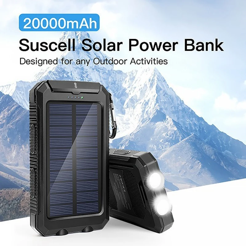 

20000mAh Outdoor Solar Power Bank Wild Fishing Camping Portable Large Capacity Backup Power with Compass Supply Fast Charging