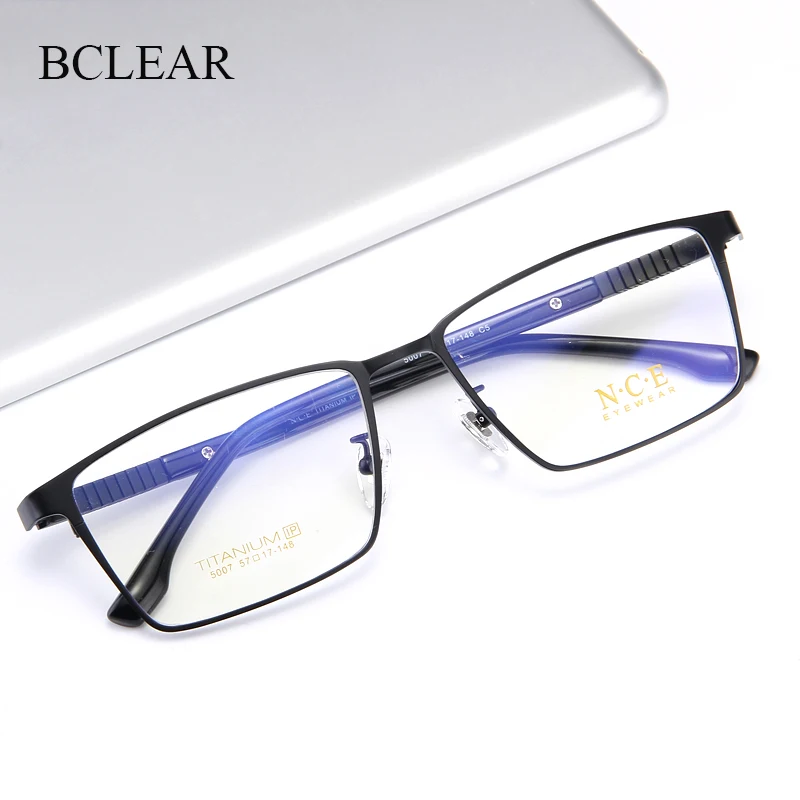 BCLEAR DESIGN Men Luxury Pure Titanium Optics Glasses Frames Male Square Ultralight Myopia Prescription Eyeglasses for Big Face