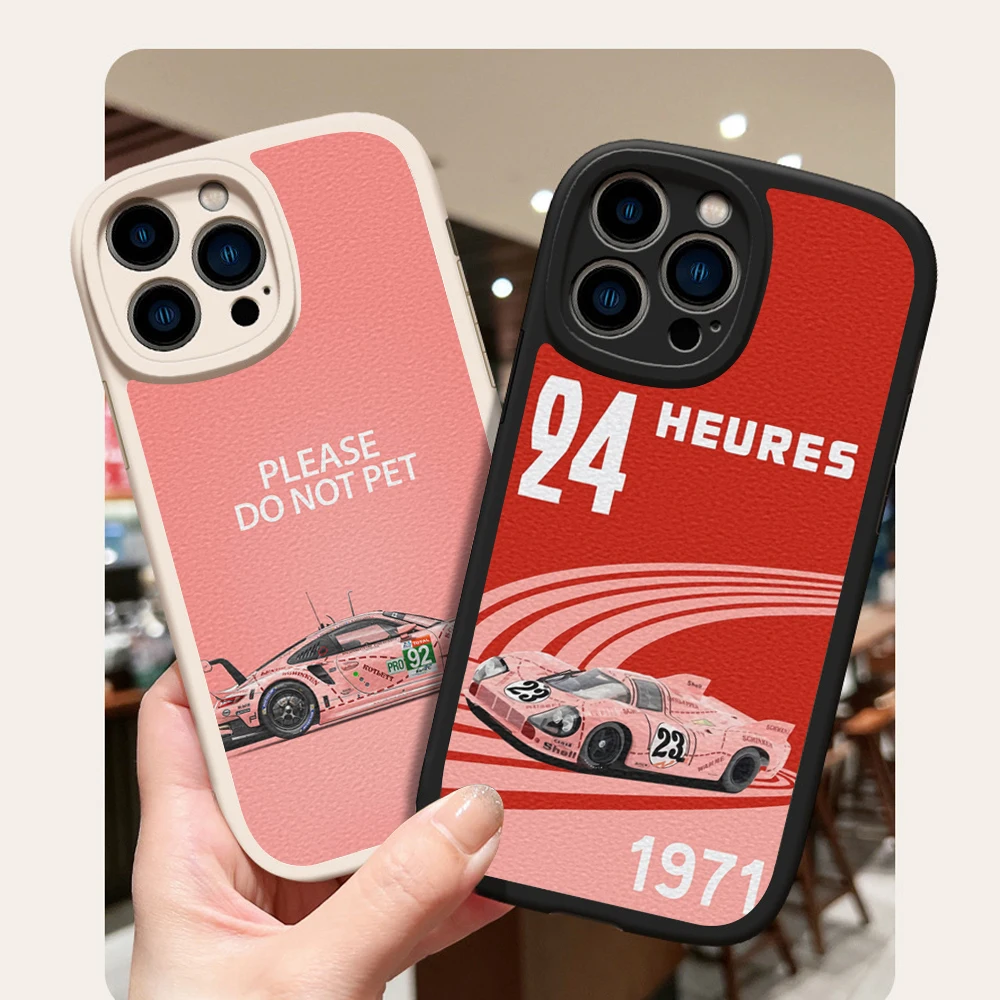 For Iphone 14 sports car 911 pink pig Phone Case for Iphone 13 12 11 14 Pro MAX MiNi 7 8 plus XS XR Lambskin Protective Covers