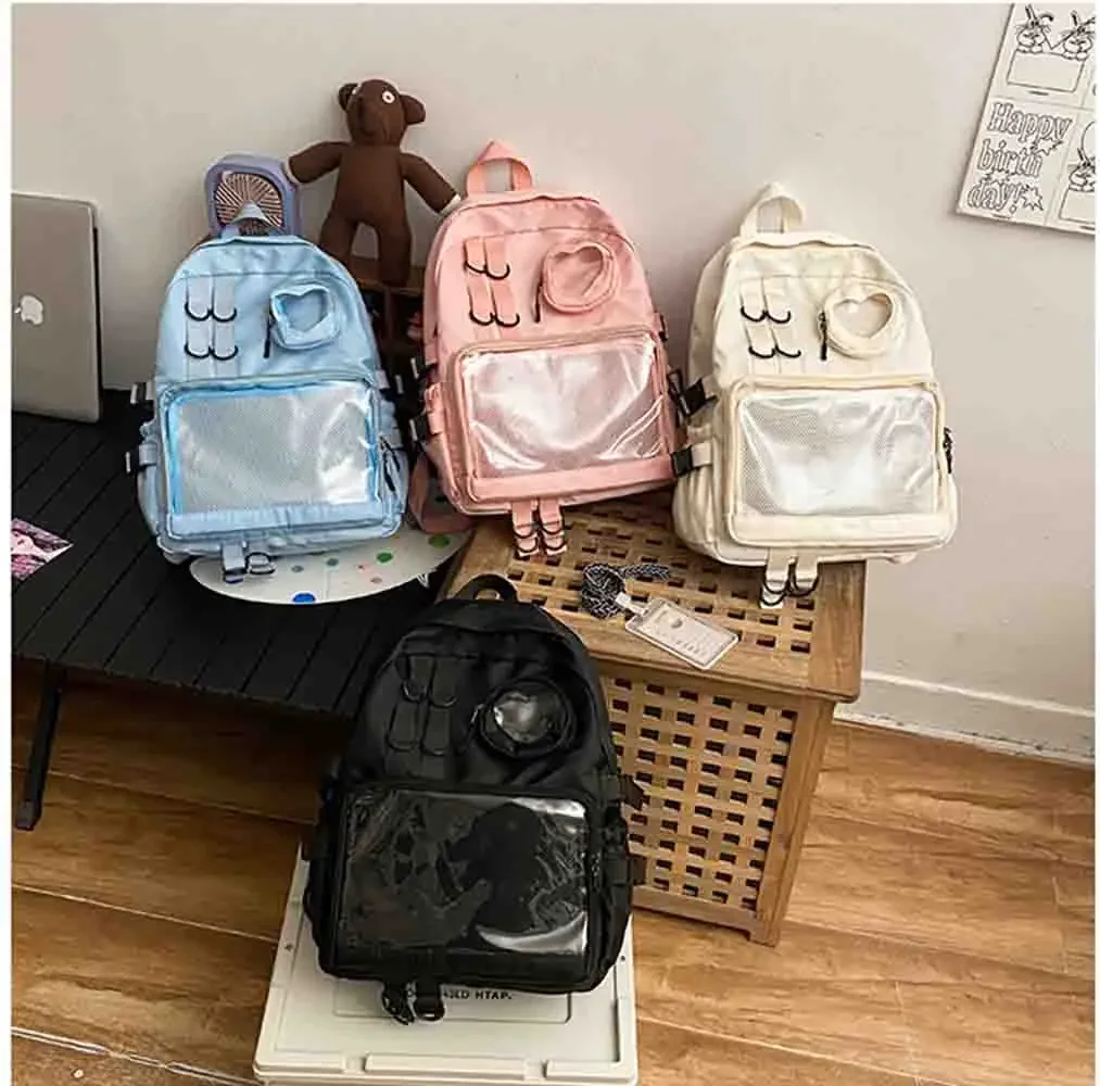 2024 Korean Kawaii Collage Style School Bag For Teenage Girl Itabag Backpack Transparent Love Heart JK Backpack Women Laptop Bag